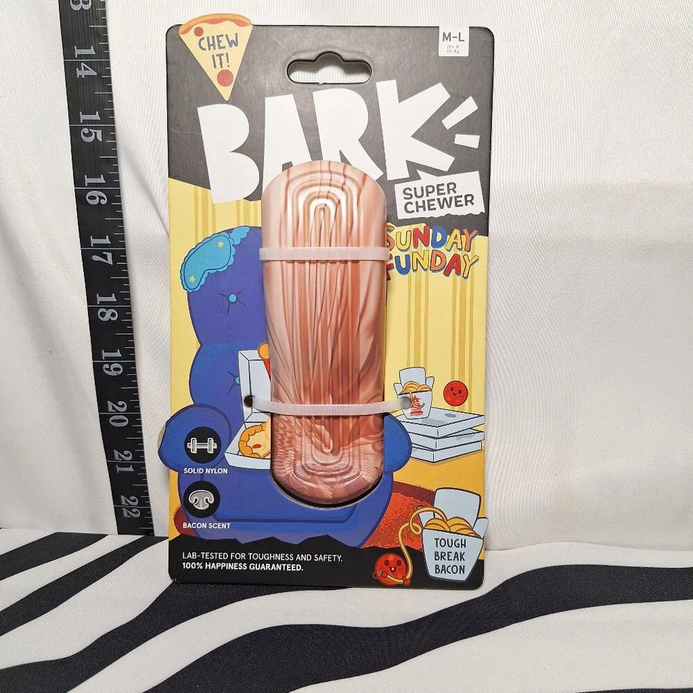 NWT Bark Super Chewer Tough Break Bacon Dog Toy M-L